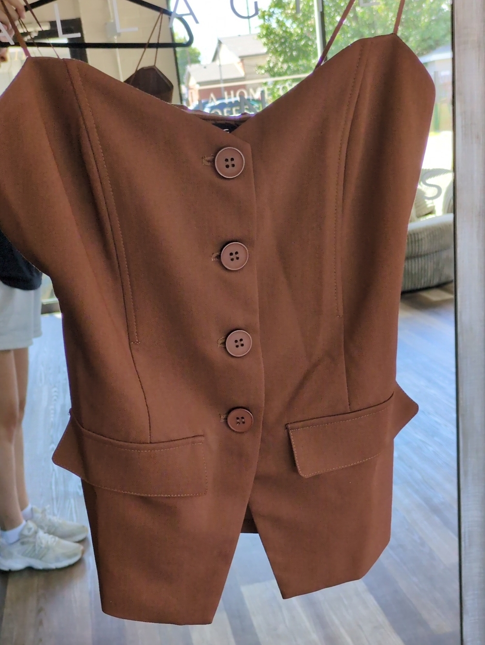 Brown Tailored Button-Front Women's Tube Top